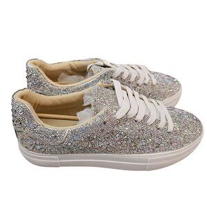 Betsey Johnson Sidny Rhinestone Sneakers Silver/White Size 10M